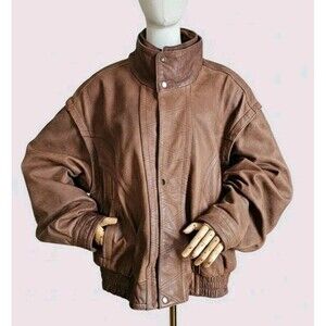 Vintage ADVENTUREBOUND Brown Leather Bomber Jacket Oversized Unisex USA